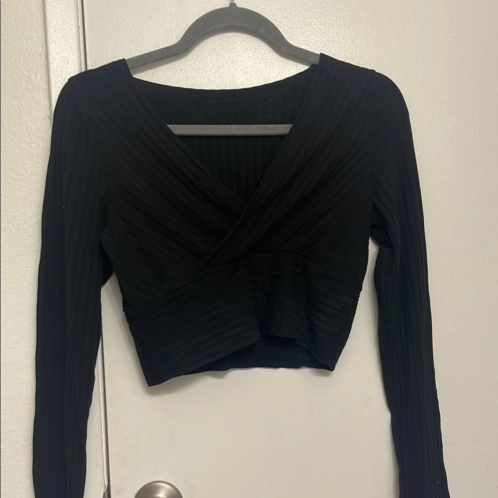 Elegant Black Long Sleeve Wrap Top